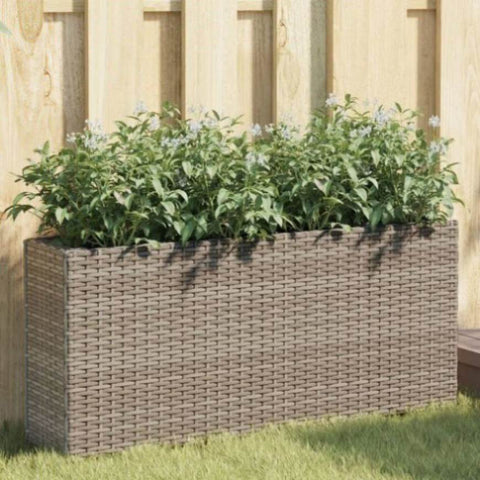 ZNTS Garden Planters with 2 Pots 2 pcs Grey 90x20x40 cm Poly Rattan 3210515