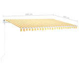 Manual Retractable Awning with Posts 4.5x3 m Yellow and White 3069958
