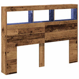 Headboard Cabinet with LED Old Wood 140x17x102 cm 863128
