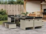 9 Piece Garden Dining Set with Cushions Light Grey Poly Rattan 3210599