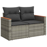 ZNTS 7 Piece Garden Sofa Set with Cushions Grey Poly Rattan Acacia 3327462