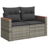 ZNTS 7 Piece Garden Sofa Set with Cushions Grey Poly Rattan Acacia 3327462