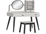 Dressing Table Set with Mirror and Stool, Vanity Makeup Table with 3 Drawers and Open Shelves for T3398P378736