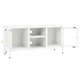 TV Cabinet White 105x35x52 cm Steel and Glass 336059