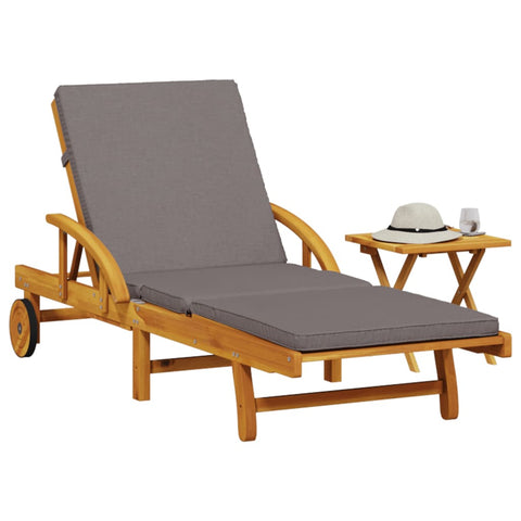 ZNTS Sun Lounger with Cushion and Table Solid Wood Acacia 3206363