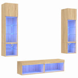 6 Piece TV Wall Units with LED Sonoma Oak Engineered Wood 3216624