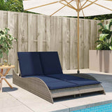 Sun Lounger with Cushions Grey 114x205x73 cm Poly Rattan 368293