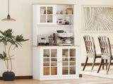 Freestanding Kitchen Cupboard, Storage Cabinet with Doors and Adjustable Shelves, Counter Top, Grid T3398P378041