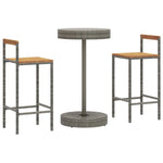 3 Piece Garden Bar Set Grey Poly Rattan&Solid Wood Acacia 3187719