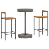 3 Piece Garden Bar Set Grey Poly Rattan&Solid Wood Acacia 3187719