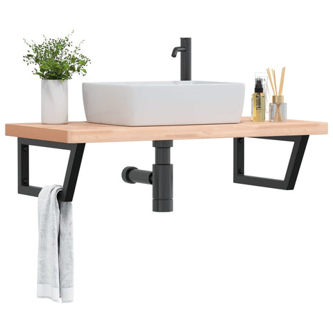 Basin Shelf Wall Mounted Steel and Solid Wood Beech 3302439