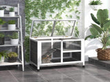 Wooden Rabbit Hutch Indoor with Wheels, Openable Roof, 91.5 x 53.3 x 73 cm, Grey T3398P375353