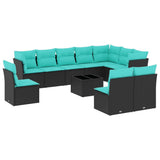 11 Piece Garden Sofa Set with Cushions Black Poly Rattan 3217807