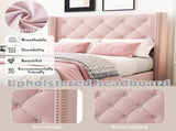 Upholstered bed,Single Bed-3ft ,With slatted frame and headboard, Button Rivet N606P243925P