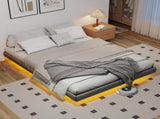 160cm200cm Grey Floating King Bed Frame with LED Lights, Metal Platform Bed with Underbed Storage, T6135P516185
