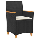 Garden Chairs with Cushions 2 pcs Black Poly Rattan&Solid Wood 368720
