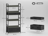 Industrial Style Bookcase, with 4 Shelves and 3 Fabric Drawers - Grey/Black T3398P423871