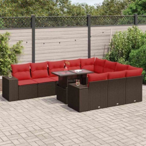 8 Piece Garden Sofa Set with Cushions Brown Poly Rattan Acacia 3326875