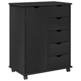 Rolling Cabinet Black 63.5 x 39 x 79 cm Solid Pine Wood 42028363