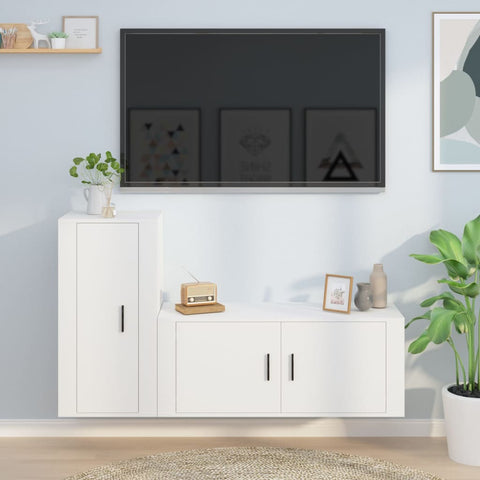 2 Piece TV Cabinet Set White Engineered Wood 3188486