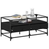 ZNTS Coffee Table with Glass Top Black 98.5x50x45 cm Steel 846044