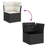 5 Piece Garden Sofa Set with Cushions Black Poly Rattan Acacia 3327479