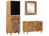 Bathroom Furniture Set with Door 3 pcs Natural Solid Mango Wood 3310097