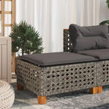 Garden Stool with Cushion Grey 63.5x56x32 cm Poly Rattan 365933