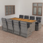 ZNTS 9 Piece Garden Dining Set with Cushions Grey Poly Rattan 3095252