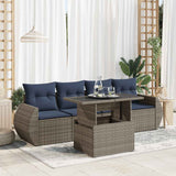 5 Piece Garden Sofa Set with Cushions Grey Poly Rattan Acacia 3326562