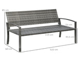 2 Seater Poly Rattan Garden Bench, All Weather Wicker Garden Loveseat, Outdoor Seating Bench with T3398P325275