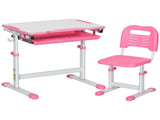 Kids Desk and Chair Set, Student Adjustable Writing Desk, with Drawer, Pen Slot, Hook - Pink T3398P379039