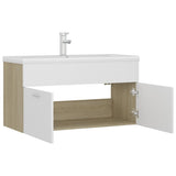 Sink Cabinet with Built-in Basin White and Sonoma Oak Engineered Wood 3071293