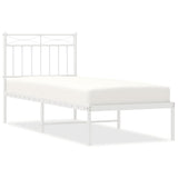 Metal Bed Frame without Mattress with Headboard White 75x190cm 373730