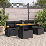 6 Piece Garden Sofa Set with Cushions Black Poly Rattan Acacia 3327583