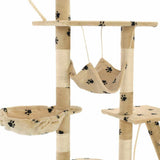 Cat Tree with Sisal Scratching Posts 230-250 cm Paw Prints Beige 170620