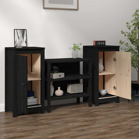 Sideboards 2 pcs Black 39x35x80 cm Solid Wood Pine 813733