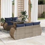 6 Piece Garden Sofa Set with Cushions Grey Poly Rattan Acacia 3326572