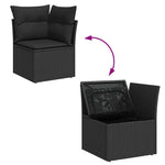 ZNTS 9 Piece Garden Sofa Set with Cushions Black Poly Rattan Acacia 3327464