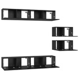 TV Cabinet Set Wall-mounted 6 pcs Black Oak Engineered Wood 3393475