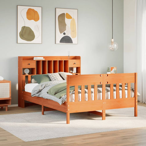 ZNTS Bed Frame without Mattress Wax Brown 160x200 cm Solid Wood Pine 3323256