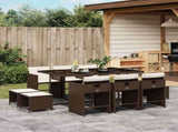 11 Piece Garden Dining Set with Cushions Brown Poly Rattan 3211149