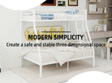 White metal bunk bed with bunk beds, suitable for adults and children, equipped with ladder safety W3987P434158
