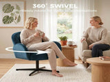 Swivel Accent Chair, Shell-Shaped Armchair with Spring Cushion, Metal Base, Dark Blue T3398P554079