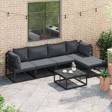 Garden Sofa Set with Cushion 6 pcs Black Aluminium 3378863