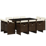 11 Piece Garden Dining Set with Cushions Brown Poly Rattan 3210669