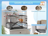 Gerbil Cage Dwarf Hamster Cage, with Deep Glass Bottom, Tunnels, Hut, Exercise Wheel, 60 x 40 x 57cm T3398P350094