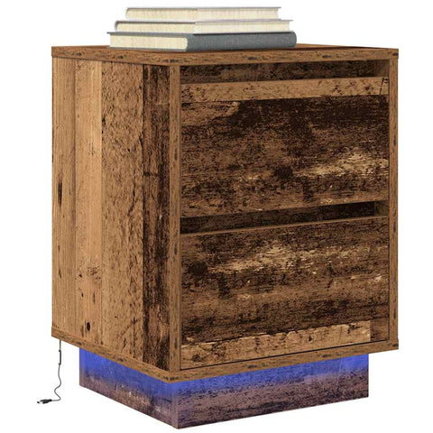 ZNTS Bedside Cabinet with LED Lights Old Wood 38x34x50 cm 861297