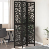 Room Divider 3 Panels Black Solid Wood Paulownia 358752