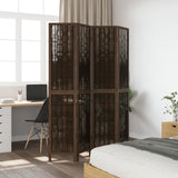Room Divider 4 Panels Dark Brown Solid Wood Paulownia 358659